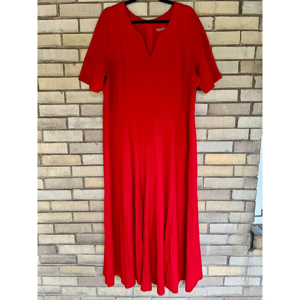 Soft‎ Surroundings Red Short Sleeve V-Neck Midi Dress Stretch Knit Size 24W